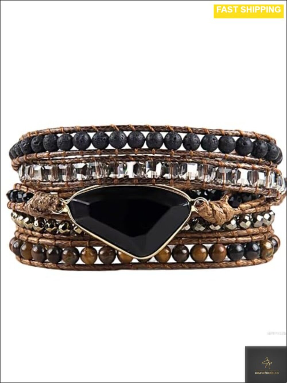 Boho 5 Wrap Beaded Bracelet Imperial Jasper Stone Stainless Steel Clasp